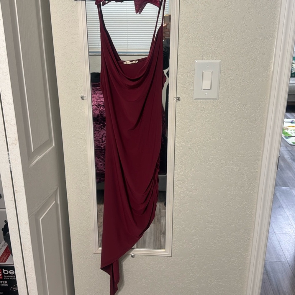 Elegant Burgundy Draped Dress